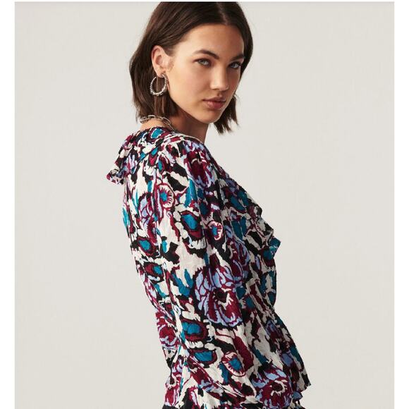 BA&SH NWT Evereve Gato Abstract Side Tie V-Neck Blouse // M - Picture 15 of 15